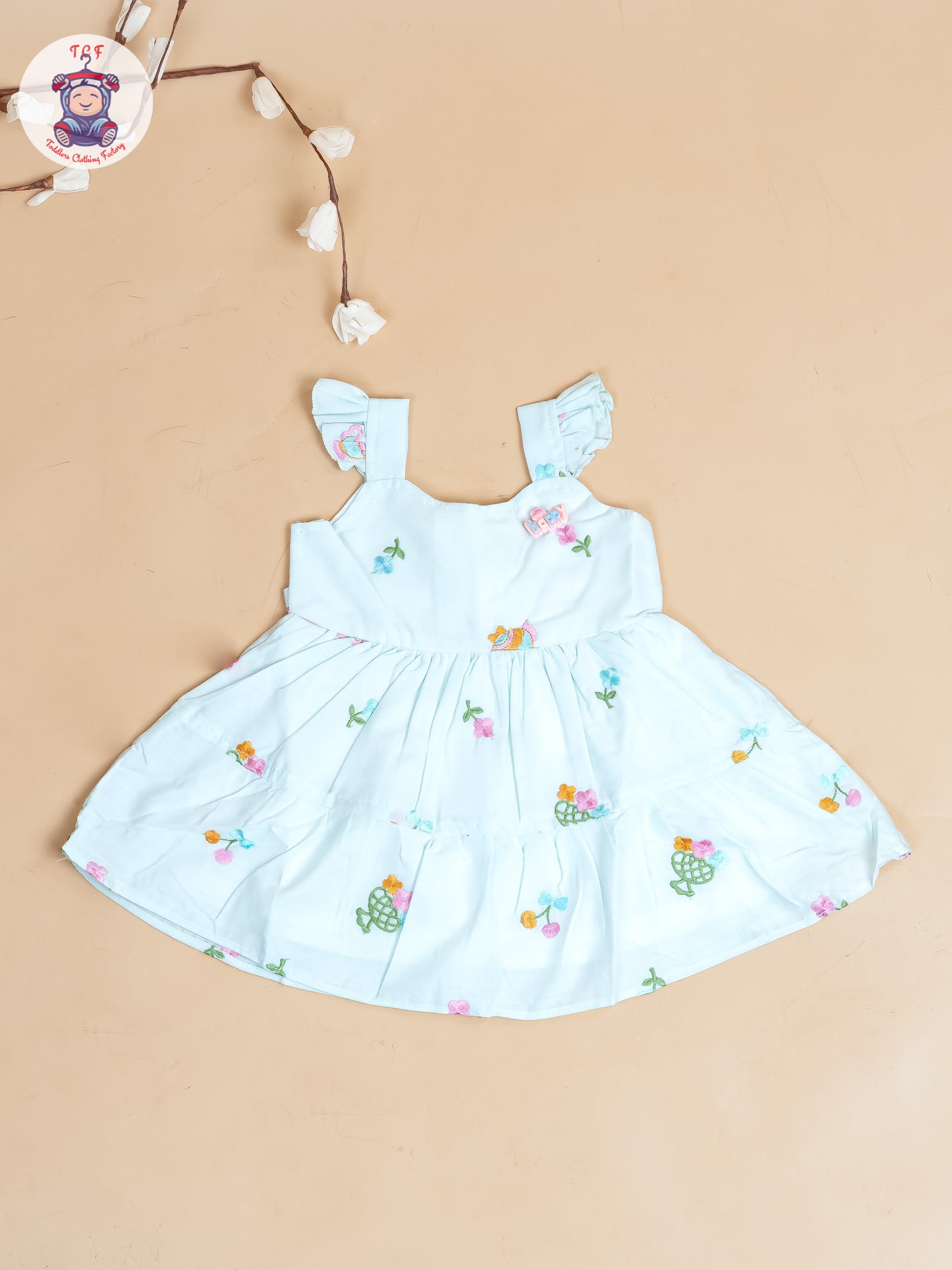 Sky Blue - Girls Cotton Embroidered Frocks