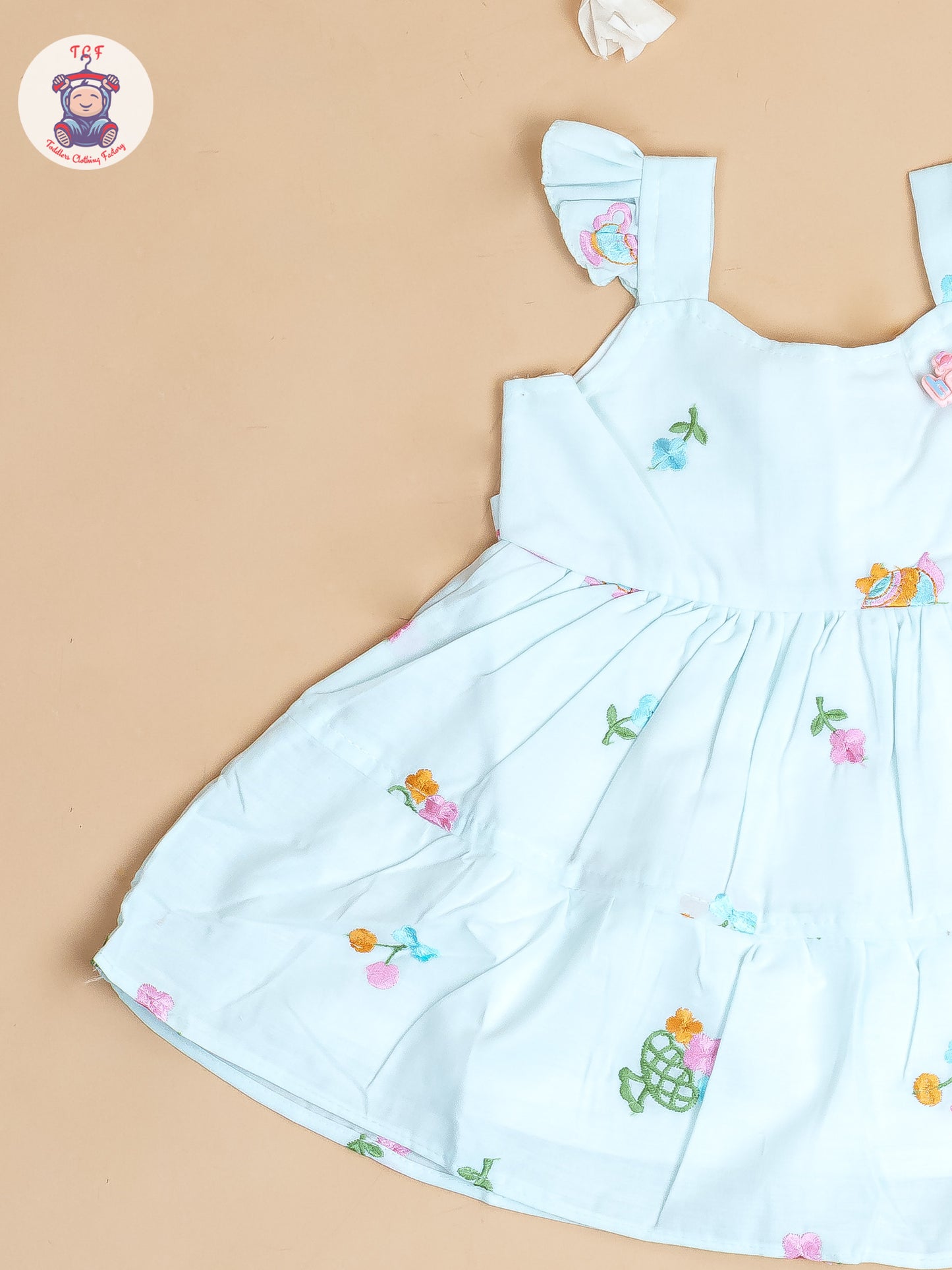 Sky Blue - Girls Cotton Embroidered Frocks