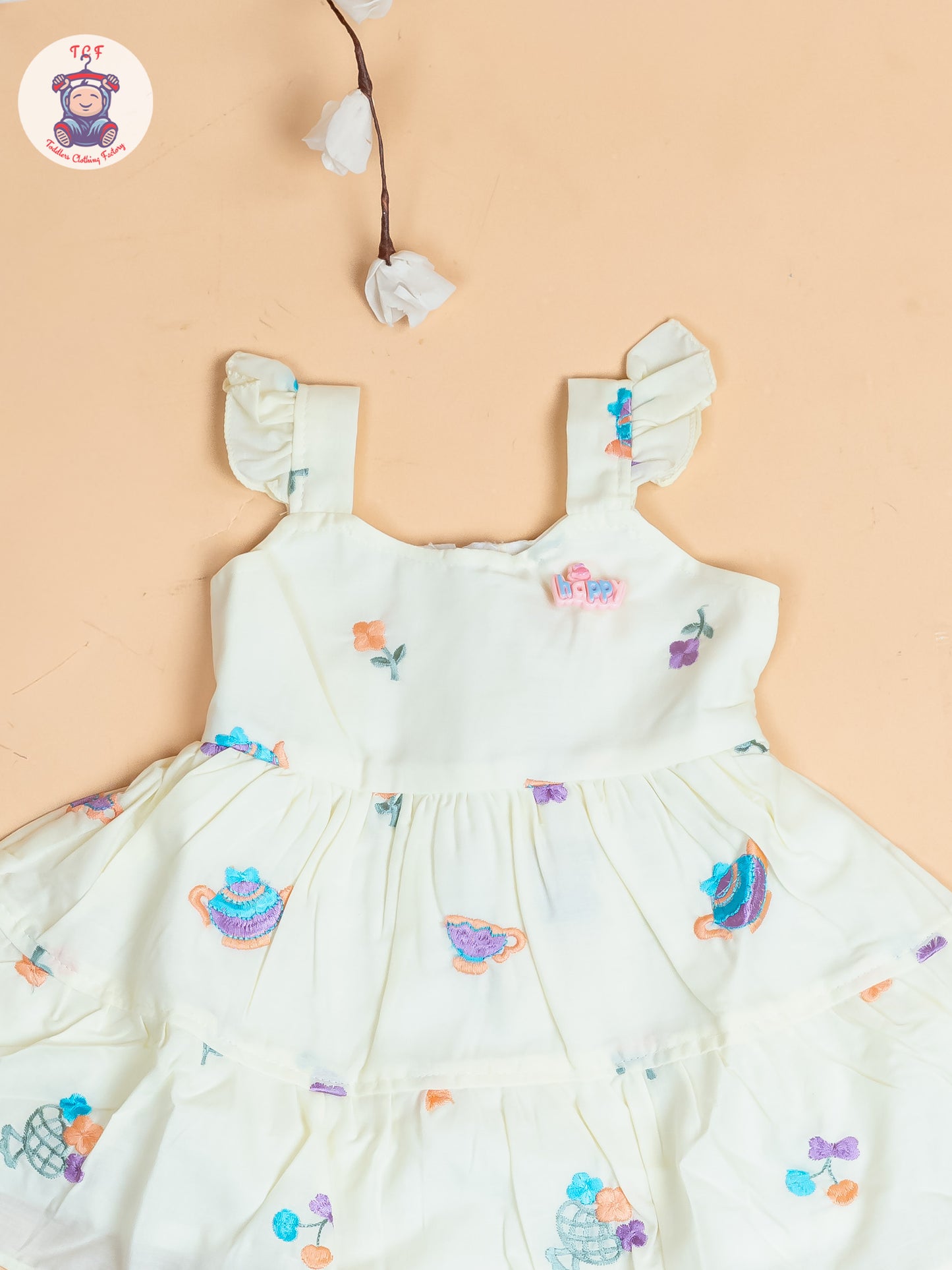 Light Green - Girls Cotton Embroidered Frocks