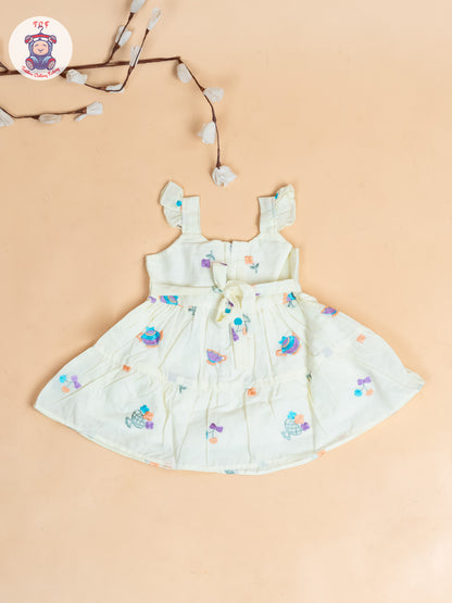 Light Green - Girls Cotton Embroidered Frocks
