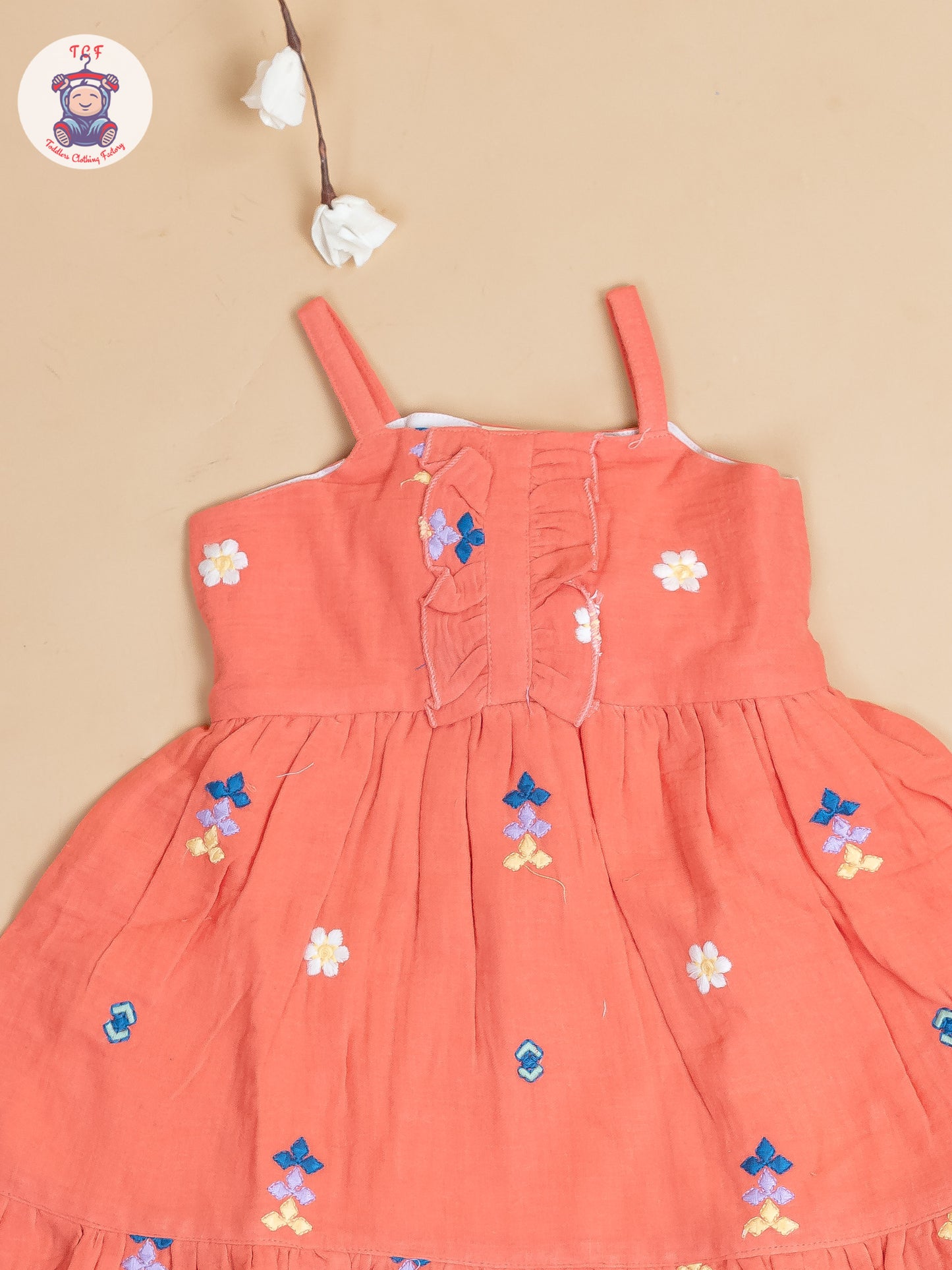 Rust Orange - Girls Muslin Cotton Embroidered Frocks