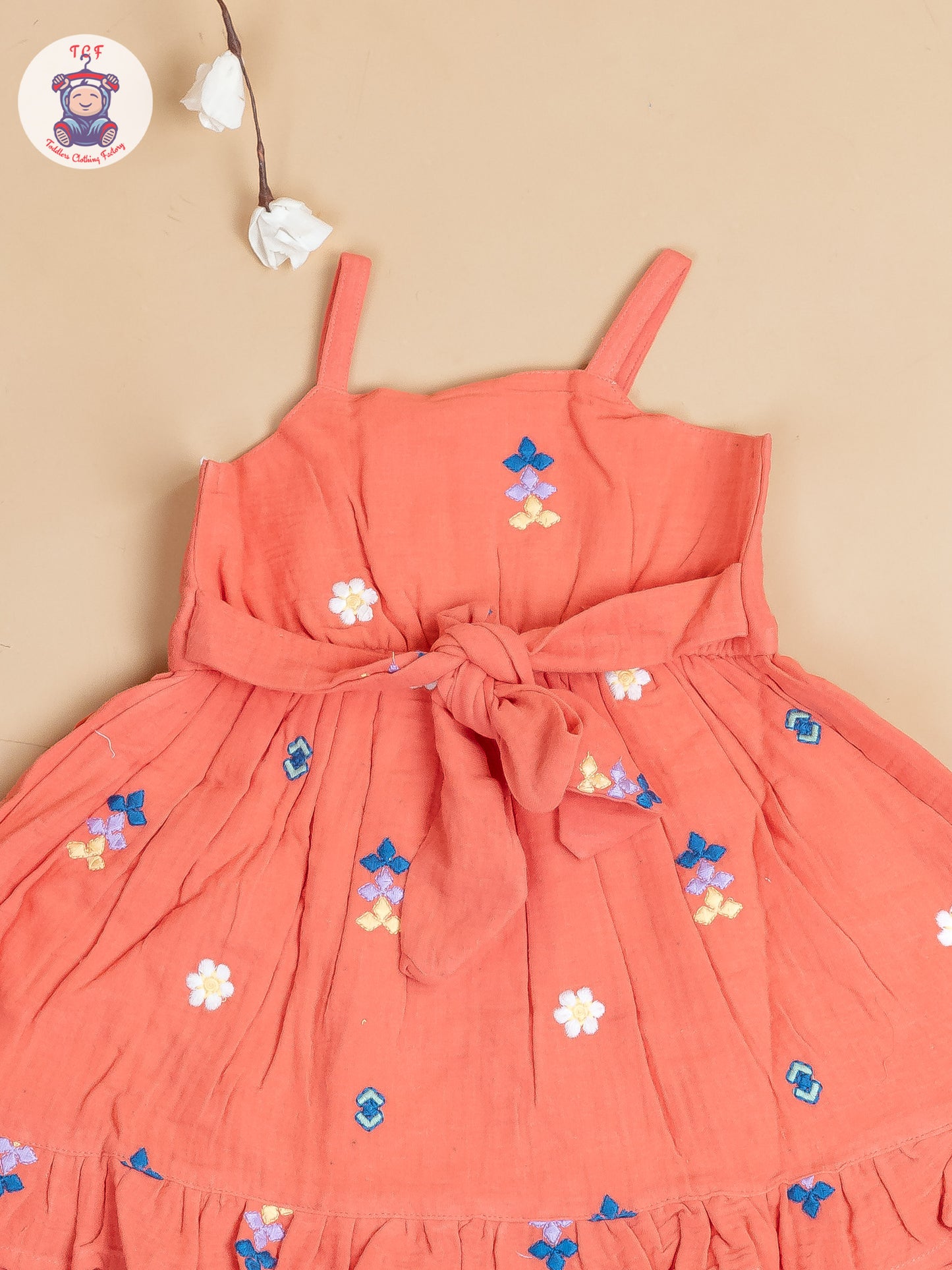 Rust Orange - Girls Muslin Cotton Embroidered Frocks