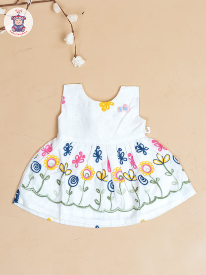 Half White - Girls Cotton Embroidered Frocks