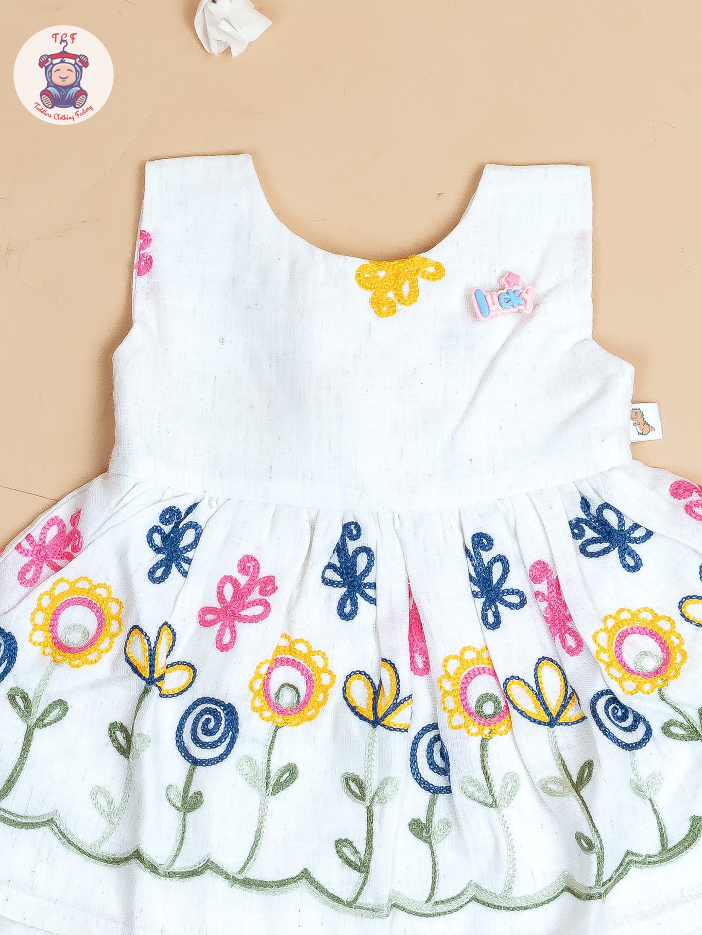 Half White - Girls Cotton Embroidered Frocks