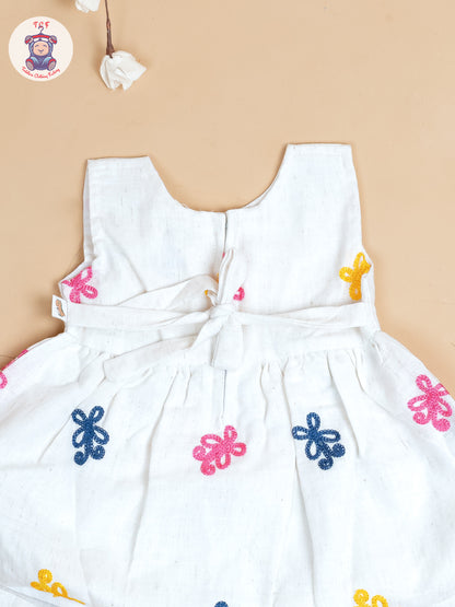 Half White - Girls Cotton Embroidered Frocks