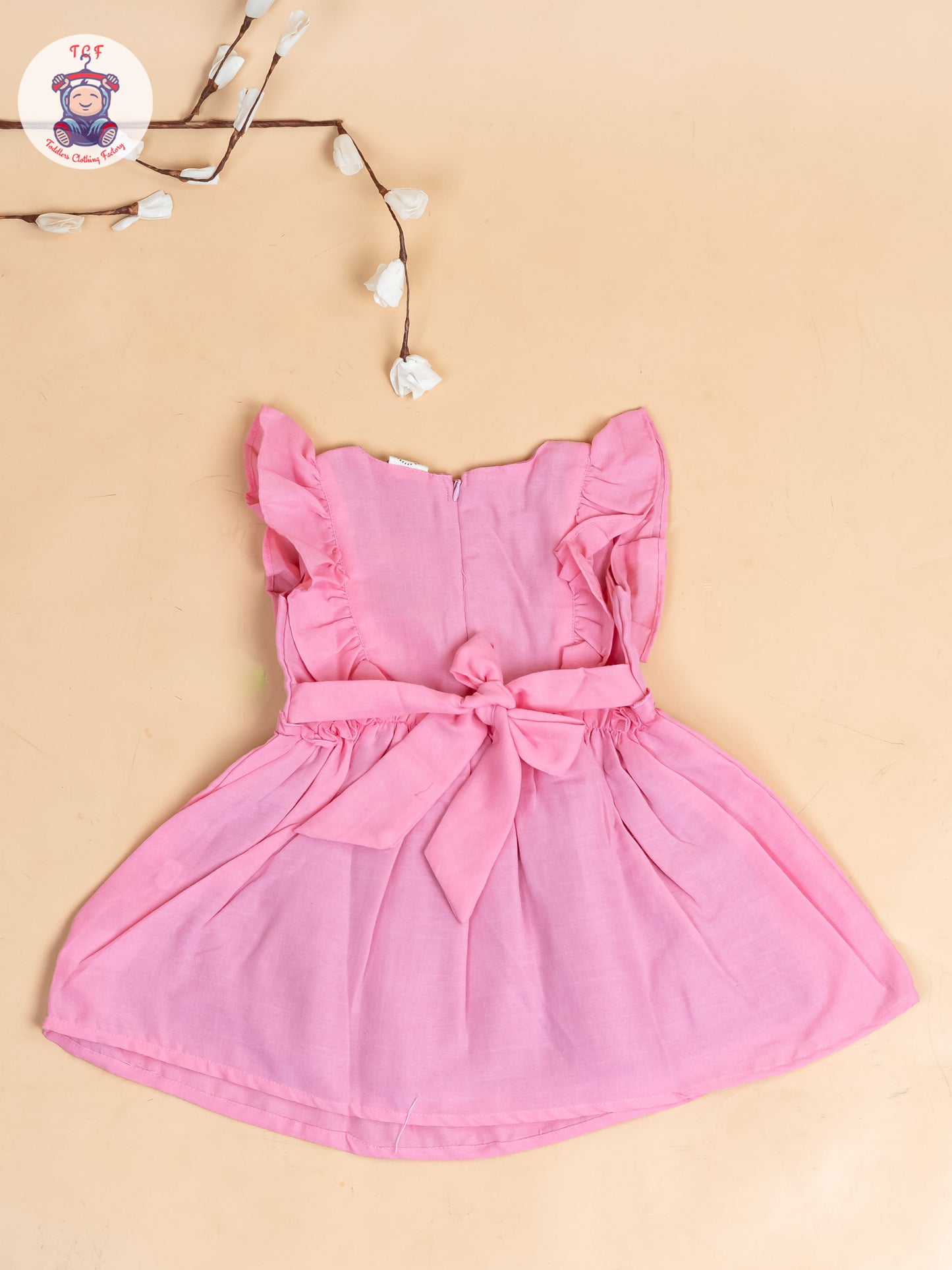 Pink - Girls Teddy Cotton Embroidered Frocks
