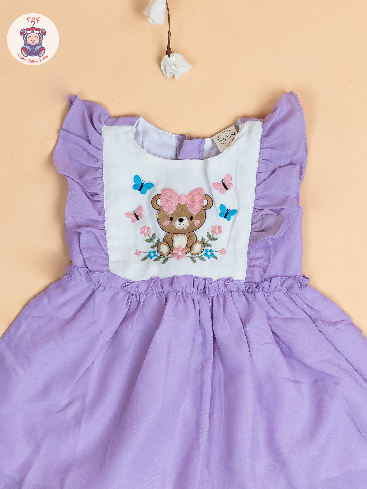 Purple - Girls Teddy Cotton Embroidered Frocks