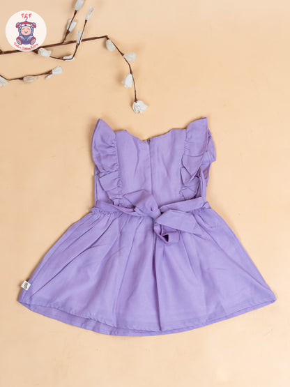 Purple - Girls Teddy Cotton Embroidered Frocks