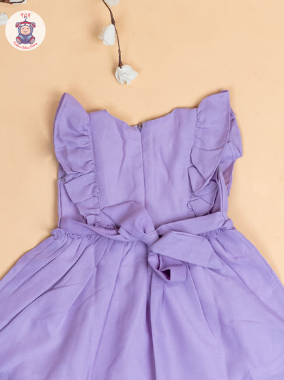Purple - Girls Teddy Cotton Embroidered Frocks
