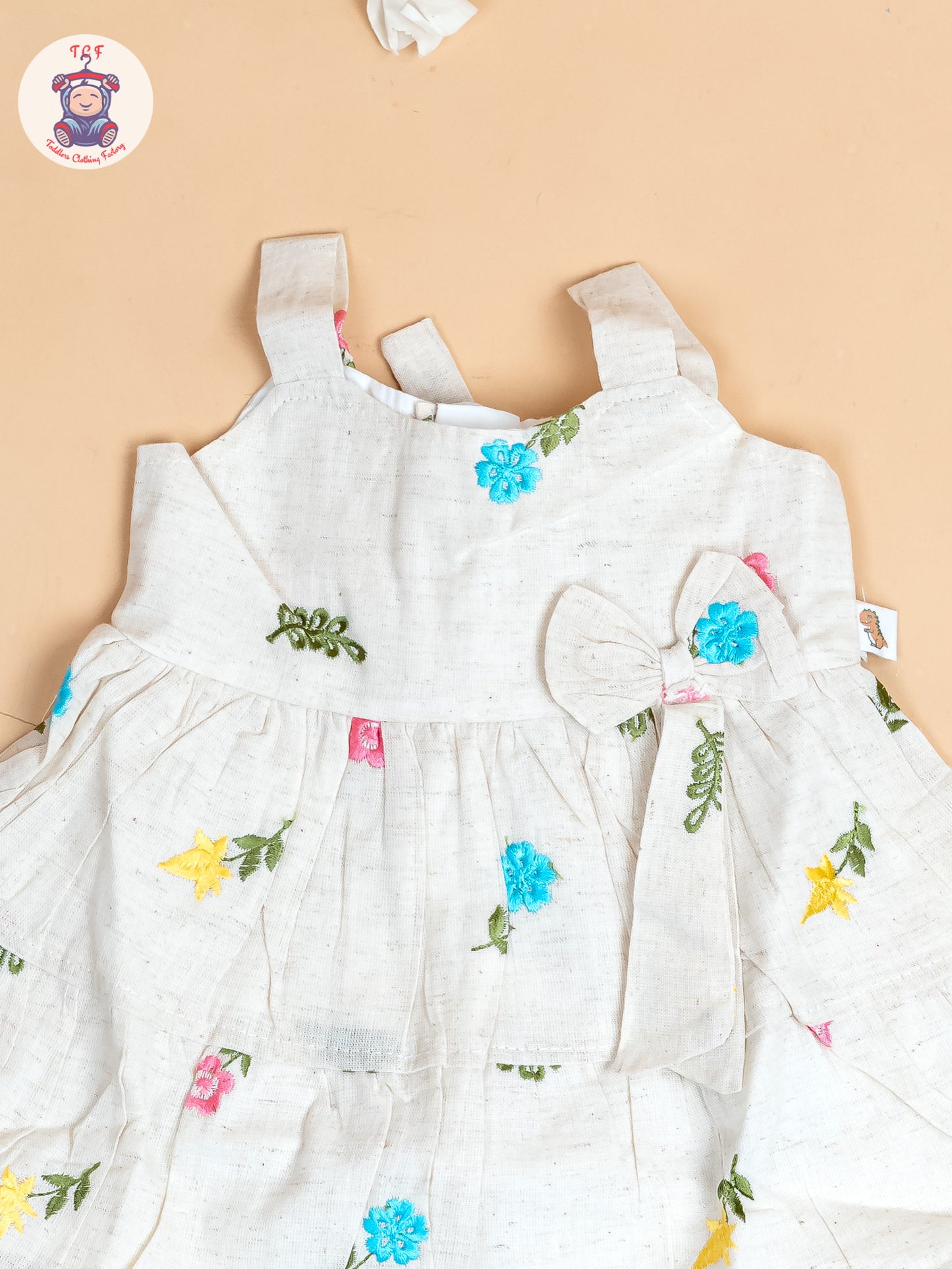 Cream - Girls Cotton Embroidered Frocks