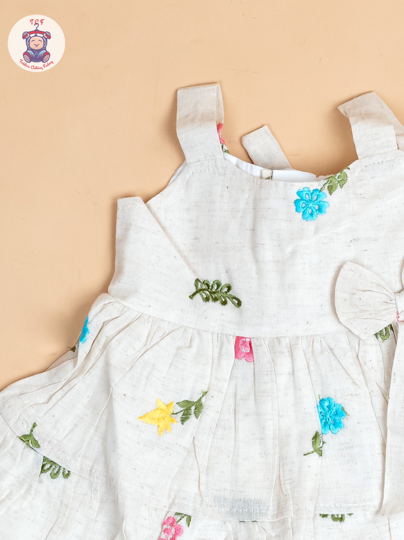 Cream - Girls Cotton Embroidered Frocks