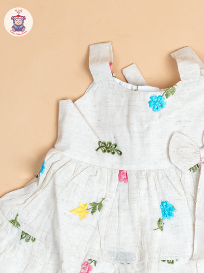 Cream - Girls Cotton Embroidered Frocks