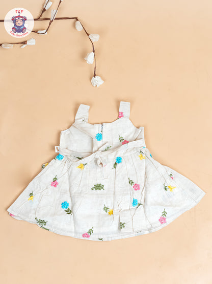 Cream - Girls Cotton Embroidered Frocks