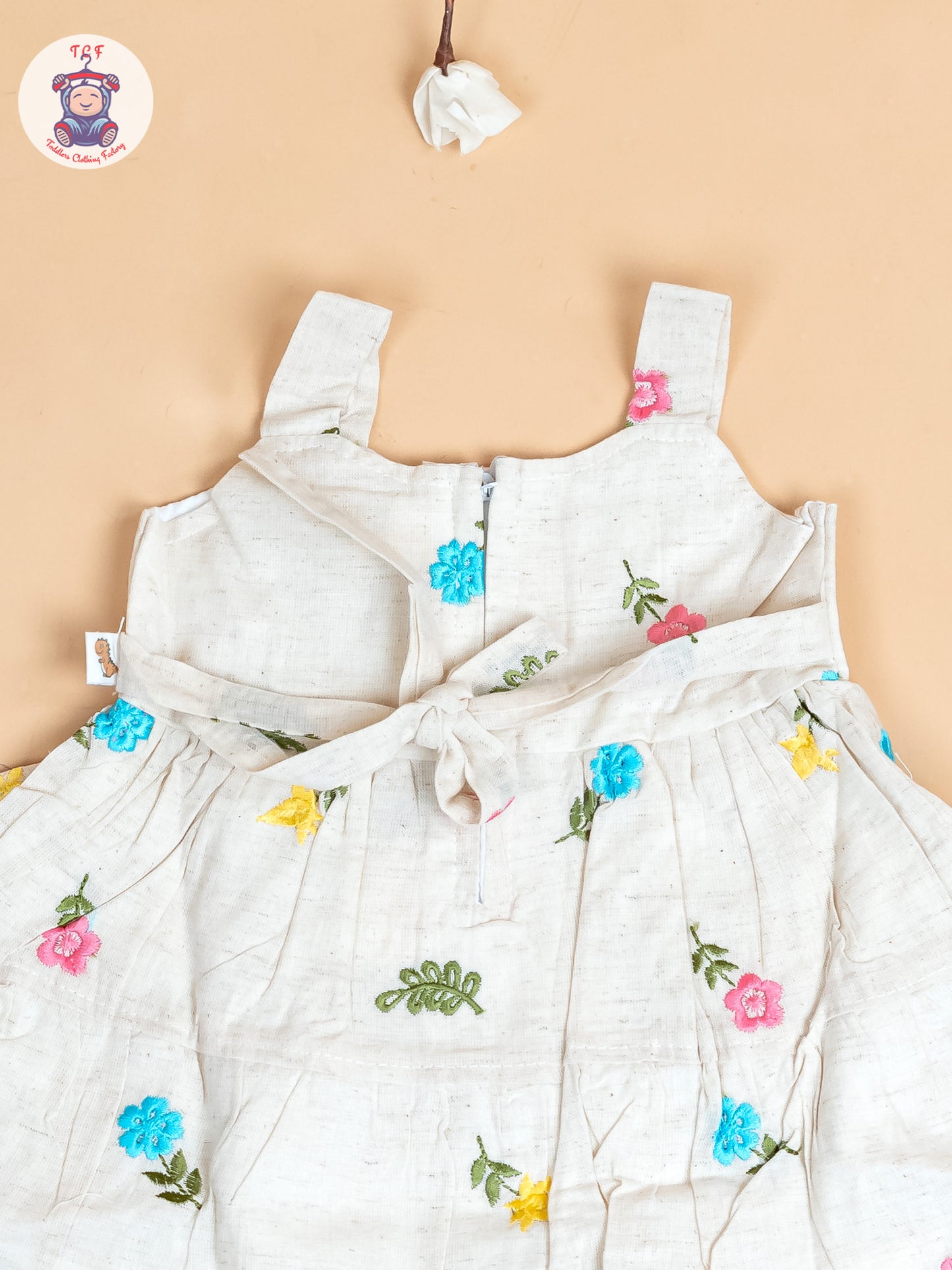 Cream - Girls Cotton Embroidered Frocks