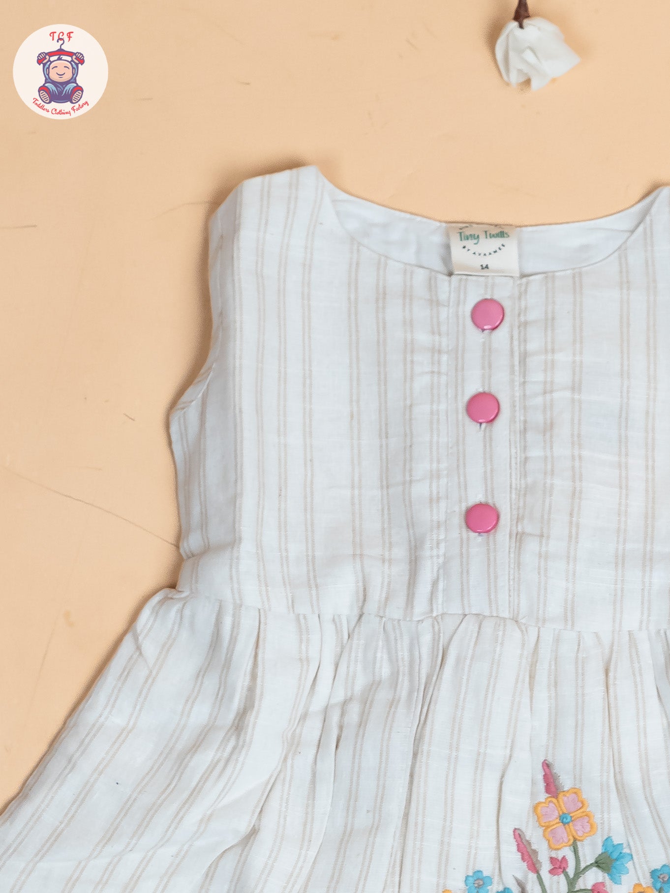 Cream - Girls Khadi Striped Cotton Frocks