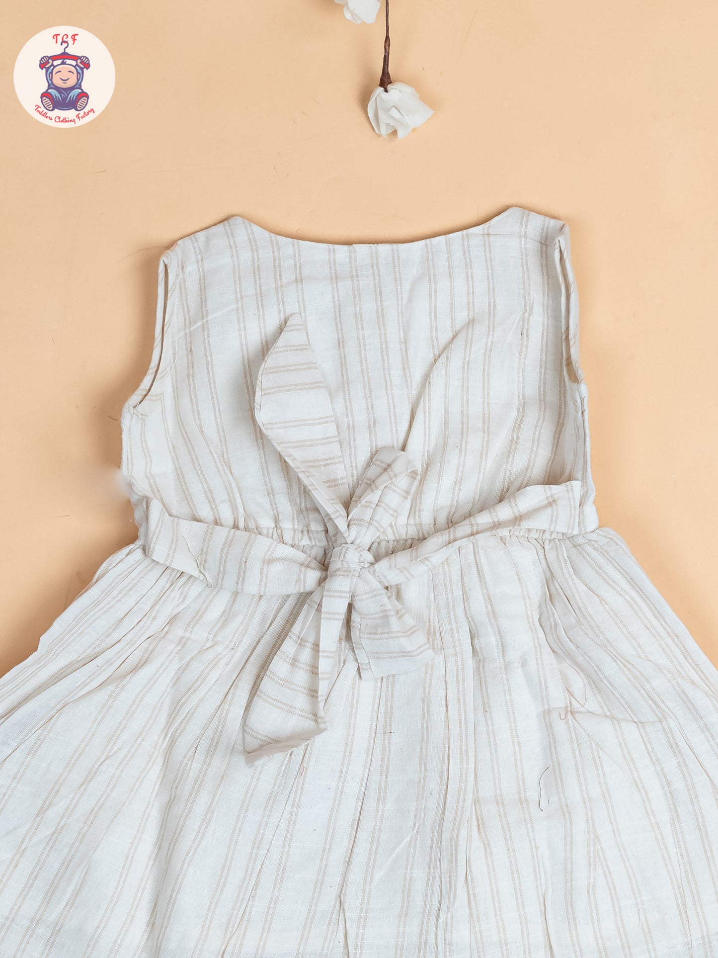 Cream - Girls Khadi Striped Cotton Frocks