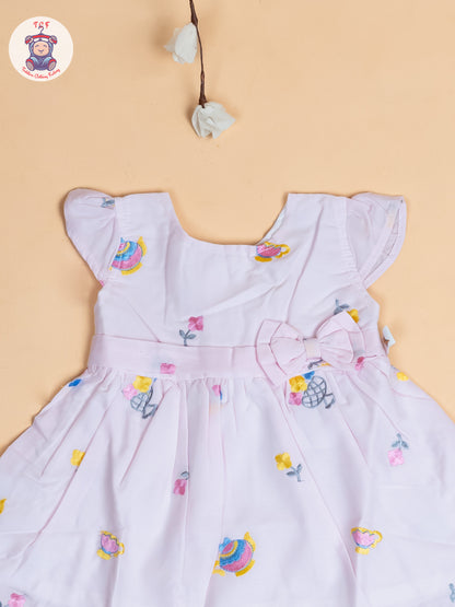 Pink - Girls Cotton Embroidered Frocks