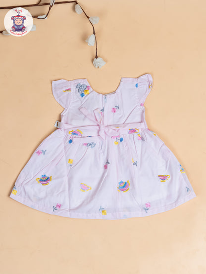 Pink - Girls Cotton Embroidered Frocks