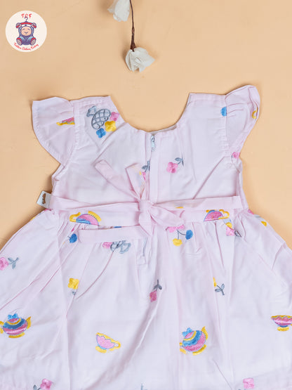 Pink - Girls Cotton Embroidered Frocks