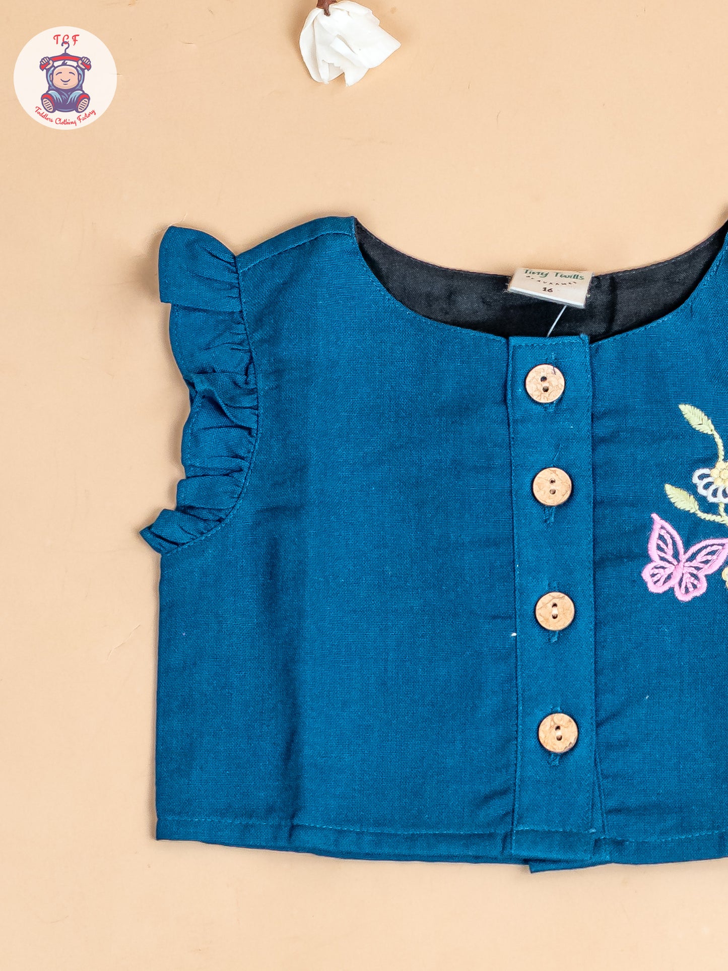 Navy Blue - Girls Cotton Embroidered Top & Shorts