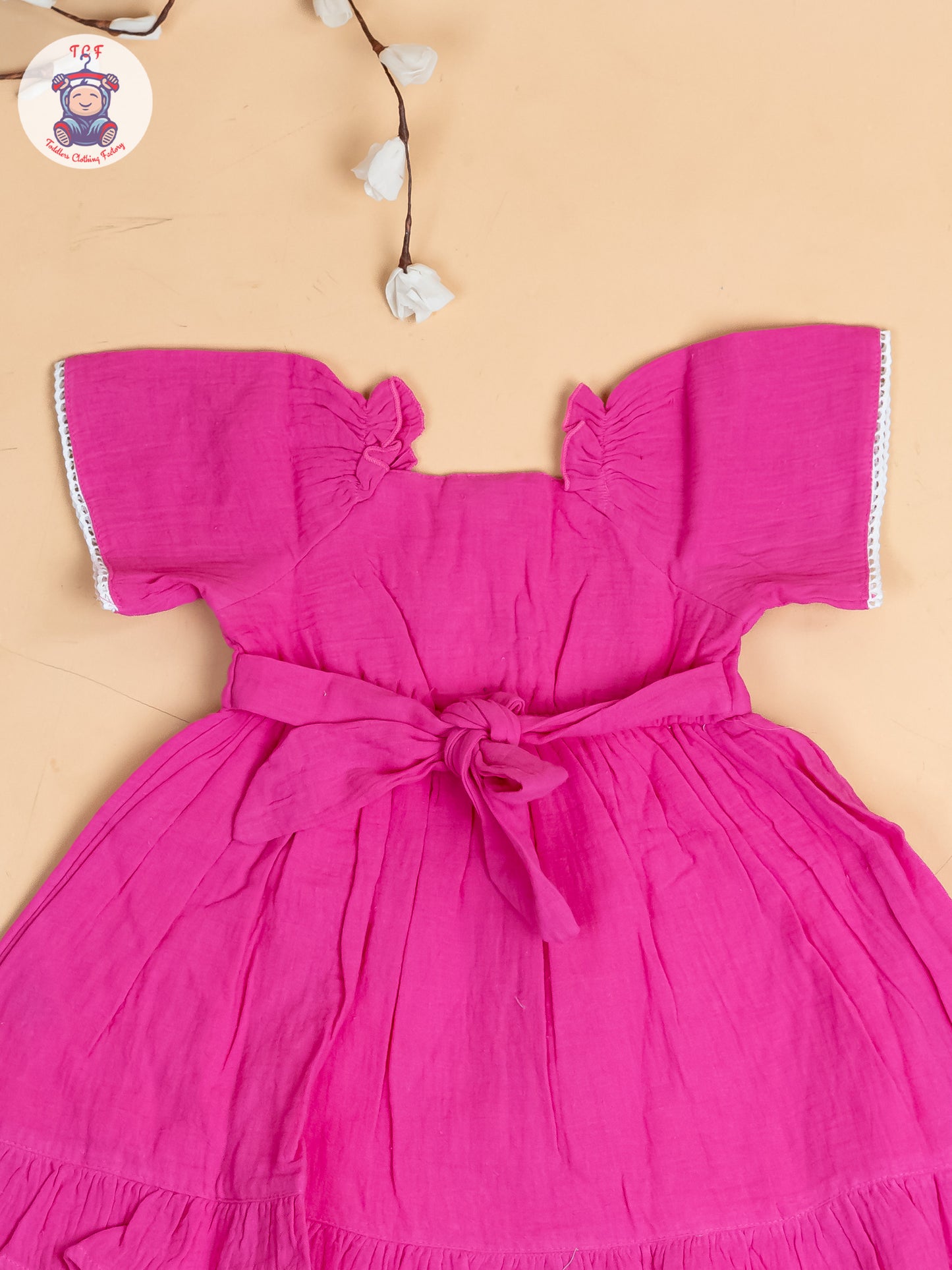 Pink - Girls Wrinkled Cotton Embroidered Frocks