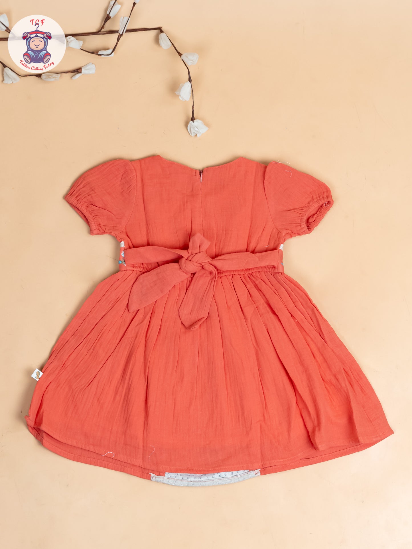 Rust - Girls Wrinkled Cotton Embroidered Frocks