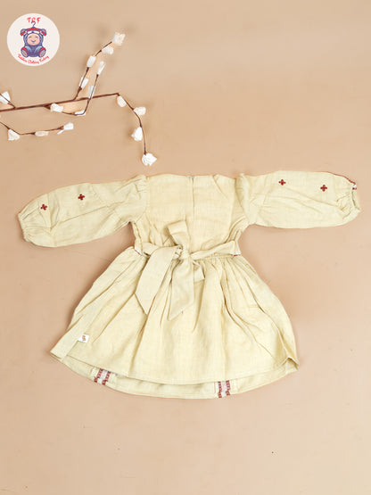 Cream & Brown - Girls Cotton Embroidered Frocks