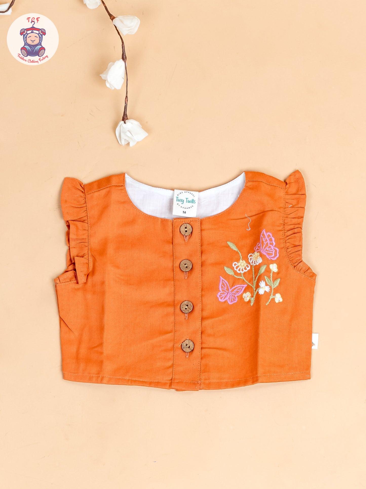 Rust - Girls Cotton Embroidered Top & Shorts