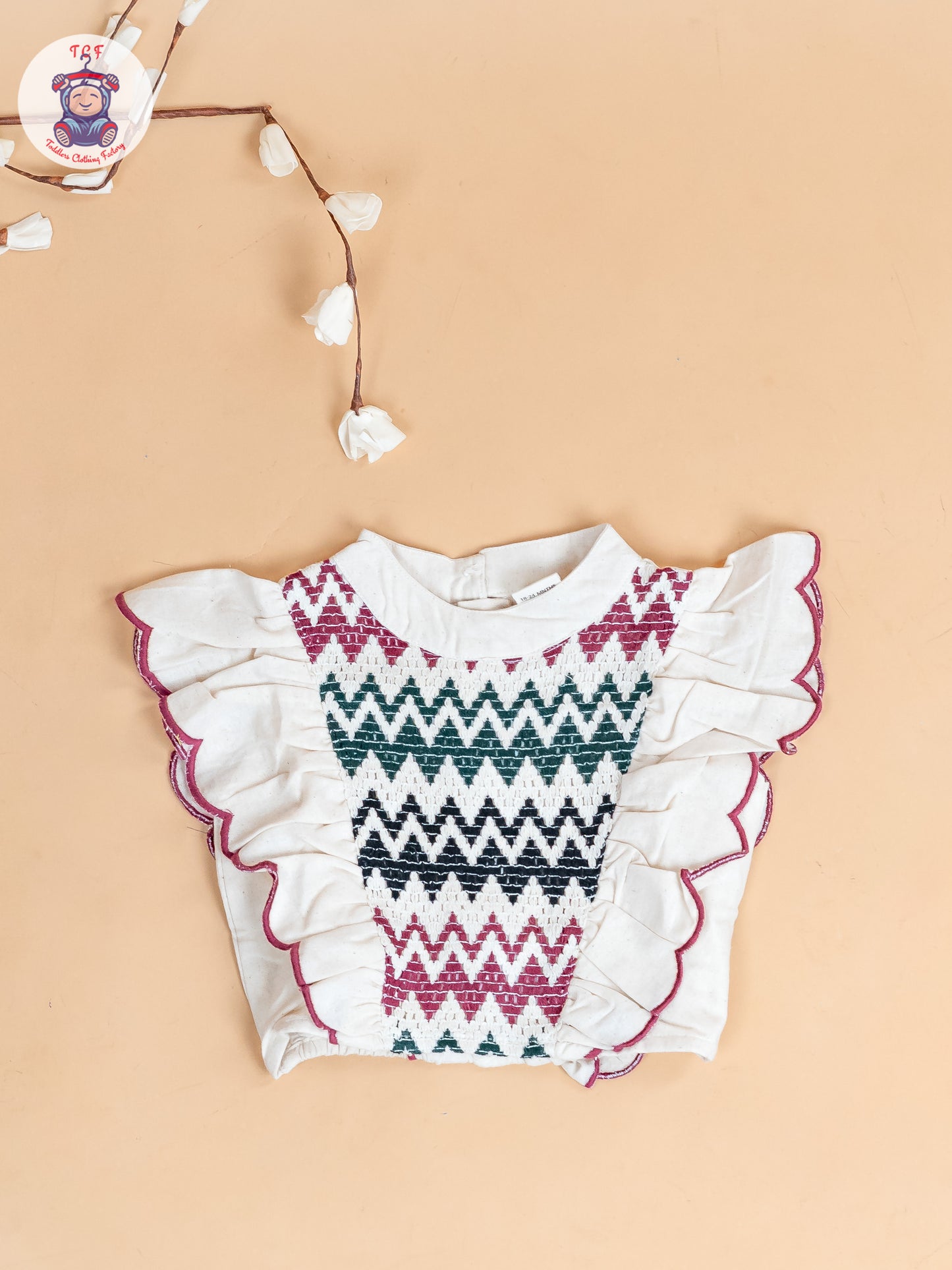 Cream & Black With Majentha - Girls Cotton Embroidered Top & Shorts
