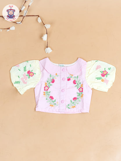 Baby Pink & Lemon Yellow - Girls Crop Top & Shorts