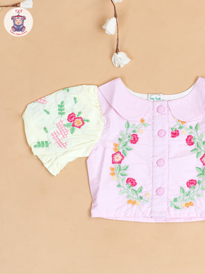 Baby Pink & Lemon Yellow - Girls Crop Top & Shorts