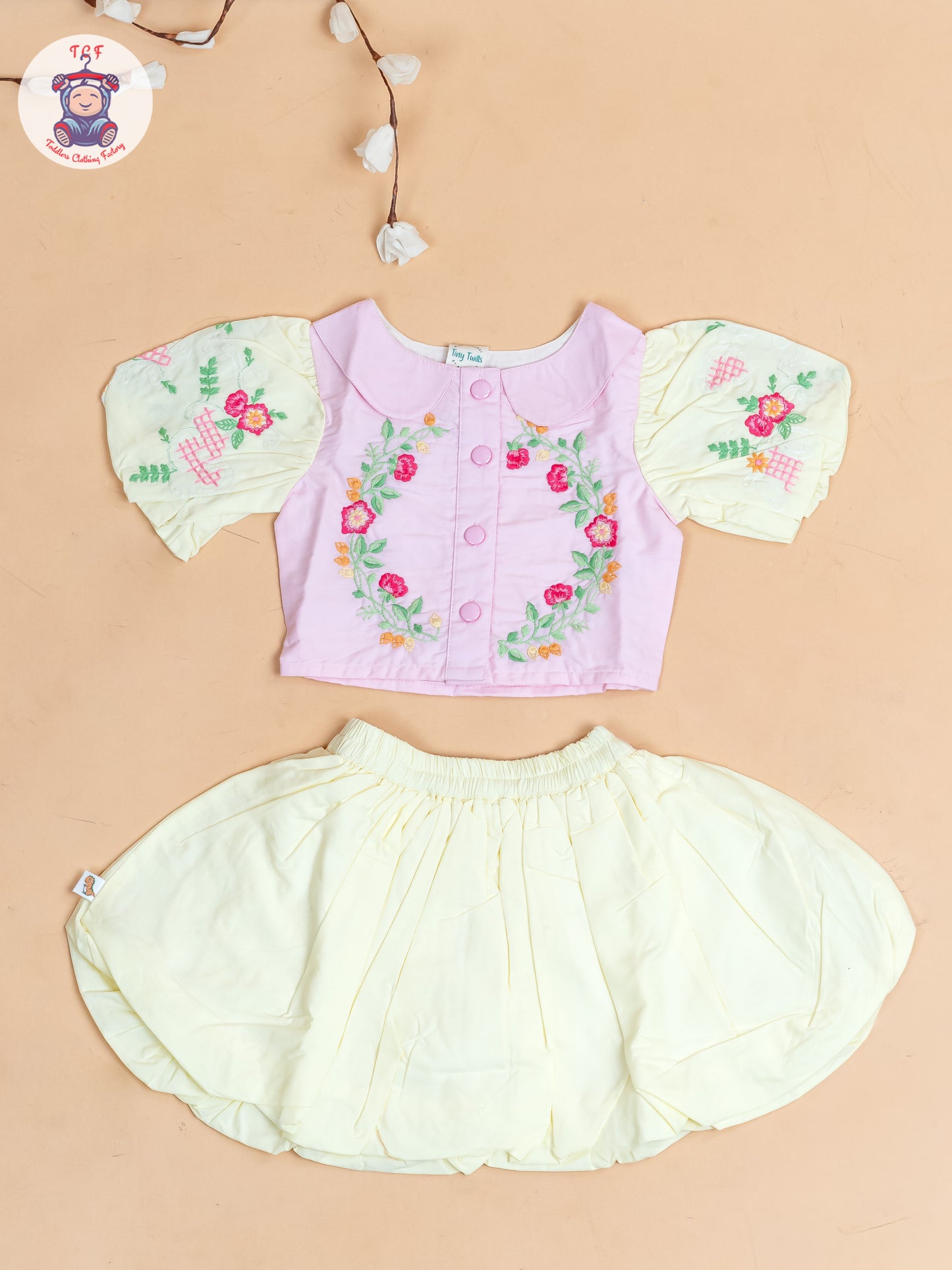 Baby Pink & Lemon Yellow - Girls Crop Top & Shorts