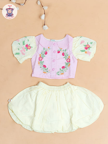 Baby Pink & Lemon Yellow - Girls Crop Top & Shorts