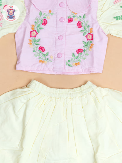 Baby Pink & Lemon Yellow - Girls Crop Top & Shorts