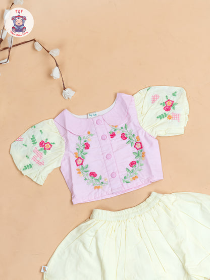Baby Pink & Lemon Yellow - Girls Crop Top & Shorts