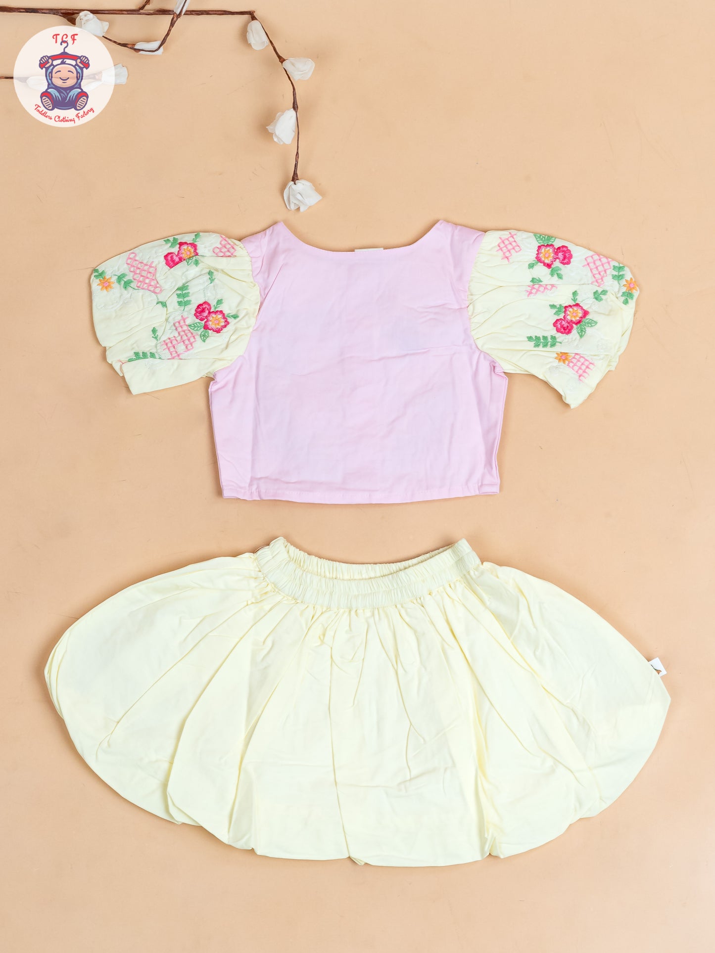 Baby Pink & Lemon Yellow - Girls Crop Top & Shorts