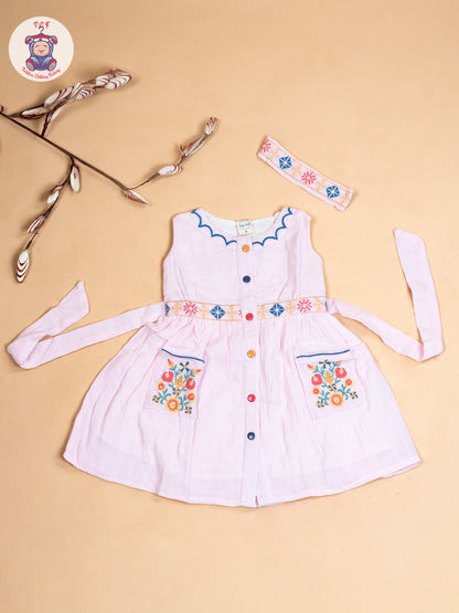 Baby Pink - Girls Cotton Embroidered Frocks