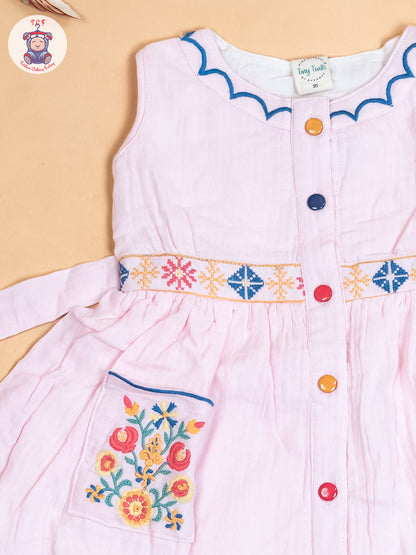 Baby Pink - Girls Cotton Embroidered Frocks