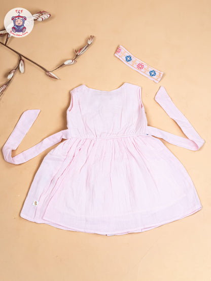 Baby Pink - Girls Cotton Embroidered Frocks