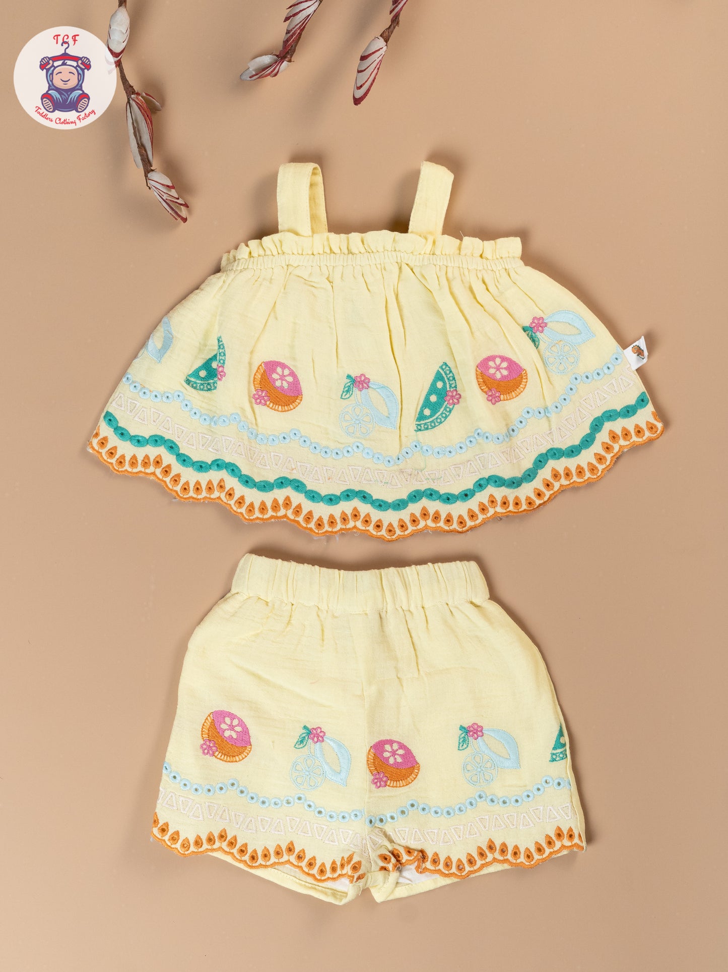 Lemon Yellow - Girls Crop Top & Shorts