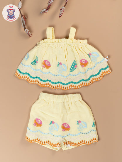 Lemon Yellow - Girls Crop Top & Shorts