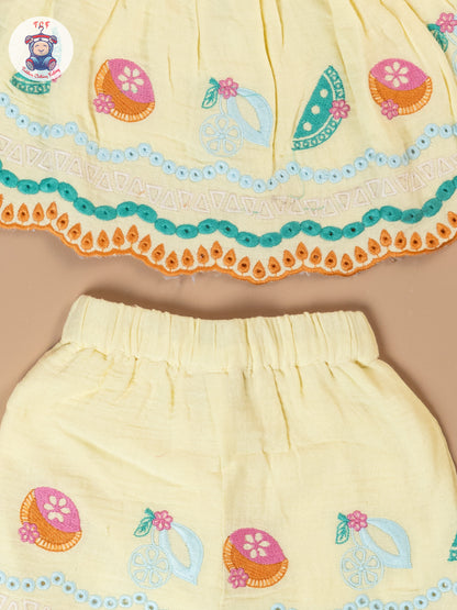 Lemon Yellow - Girls Crop Top & Shorts