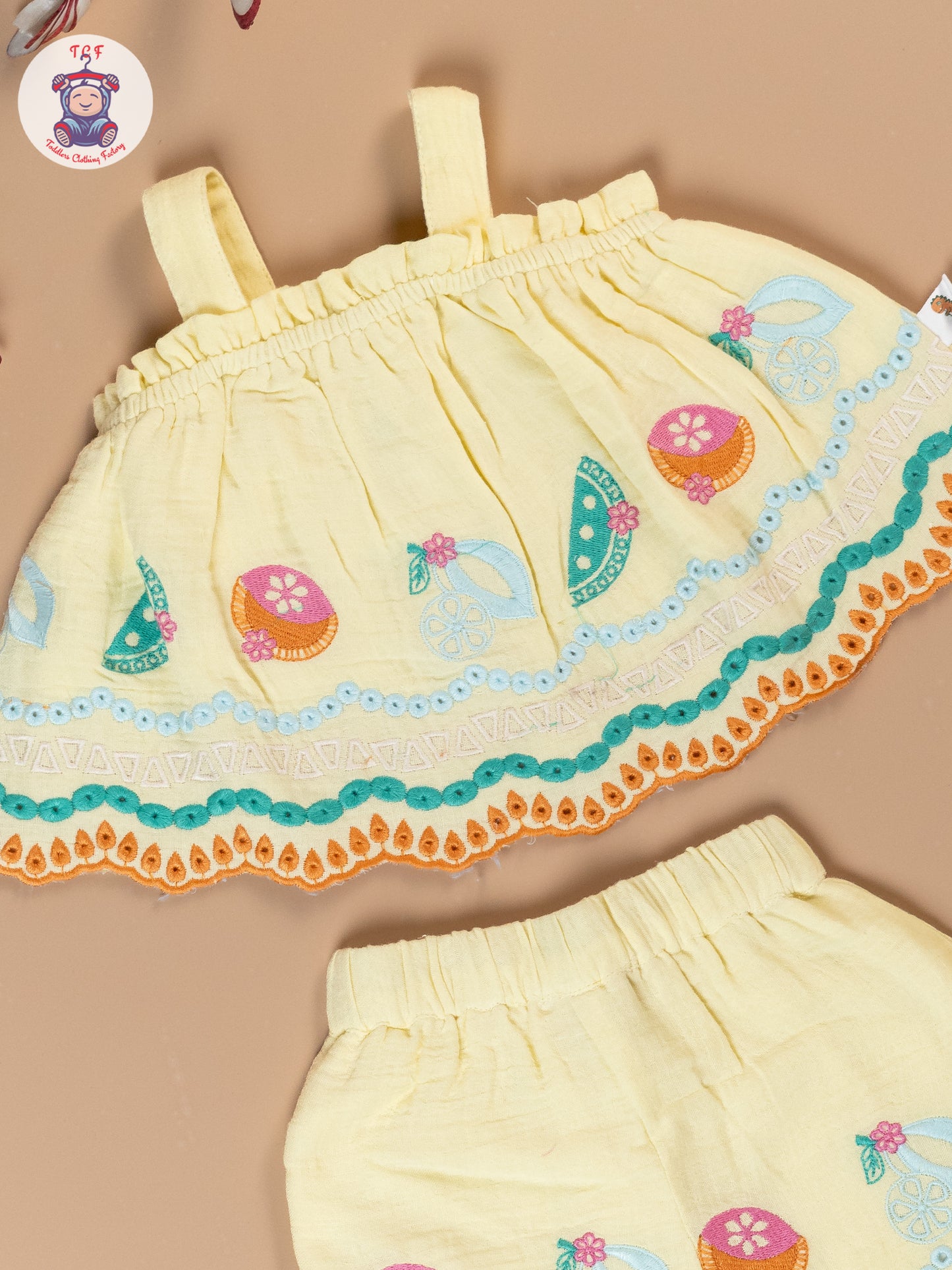 Lemon Yellow - Girls Crop Top & Shorts