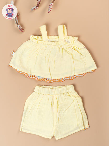 Lemon Yellow - Girls Crop Top & Shorts