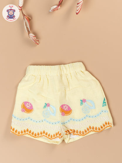Lemon Yellow - Girls Crop Top & Shorts