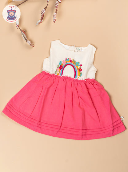 Pink - Girls Cotton Embroidered Frocks