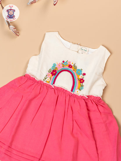 Pink - Girls Cotton Embroidered Frocks