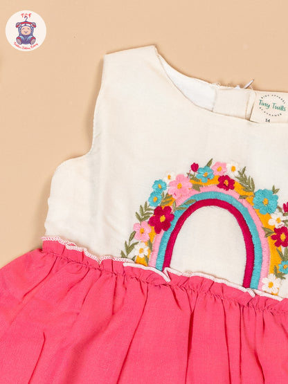 Pink - Girls Cotton Embroidered Frocks