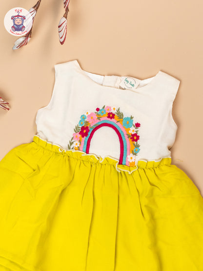 Light Green - Girls Cotton Embroidered Frocks