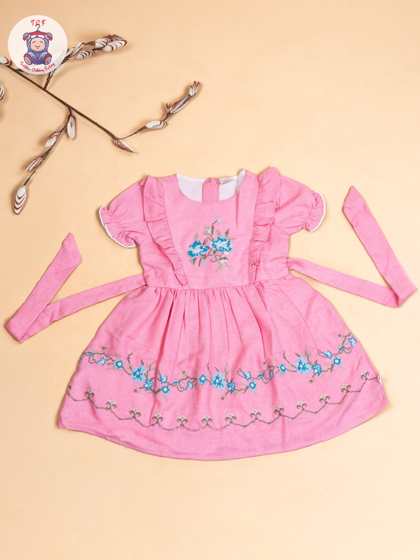 Light Pink - Girls Cotton Embroidered Frocks